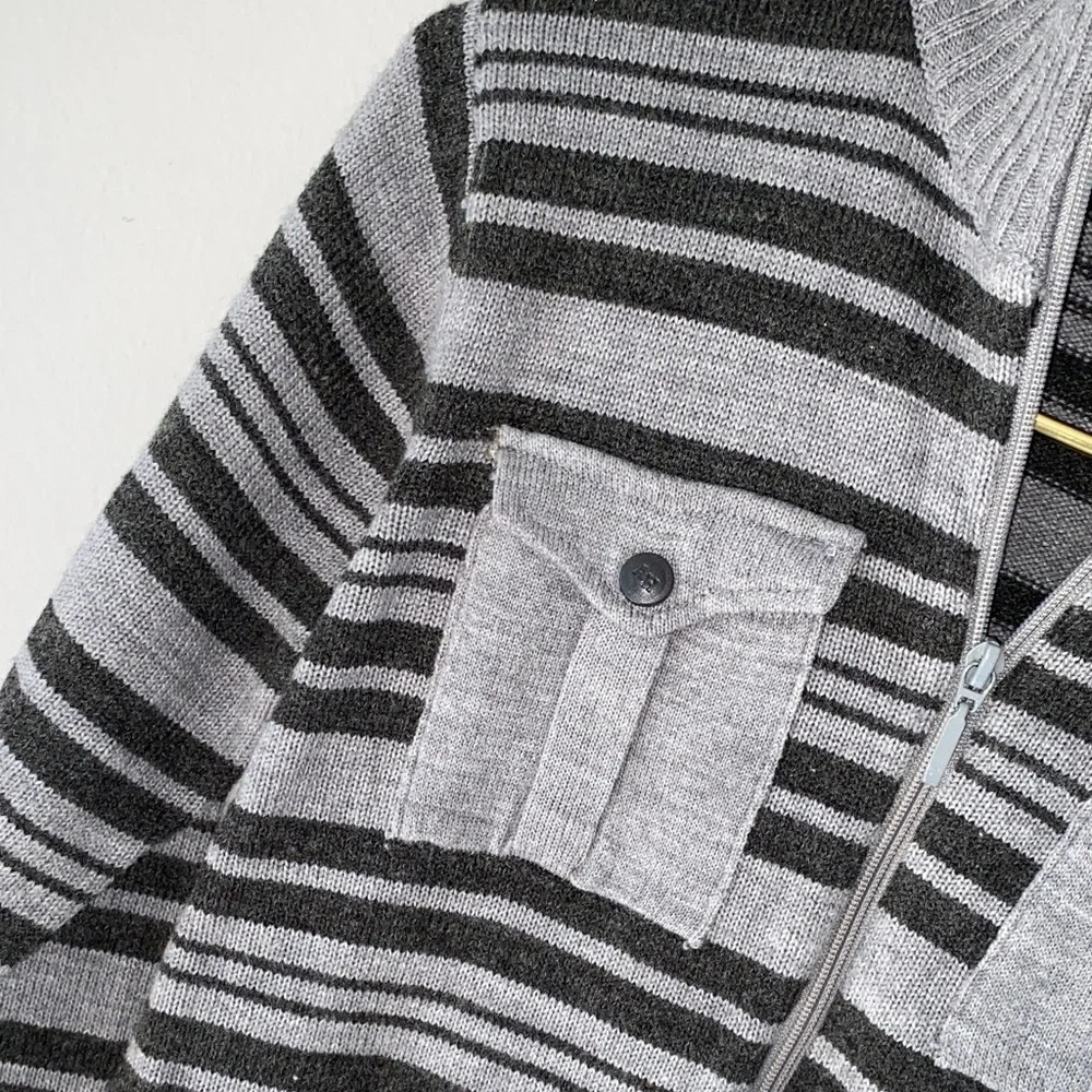 Boys Striped Zip-Up Sweater - Gray